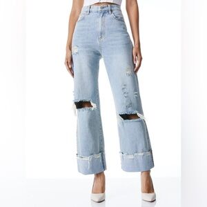 Alice + Olivia Amazing High Rise Boyfriend w/ Raw Hem Cuff Jeans
